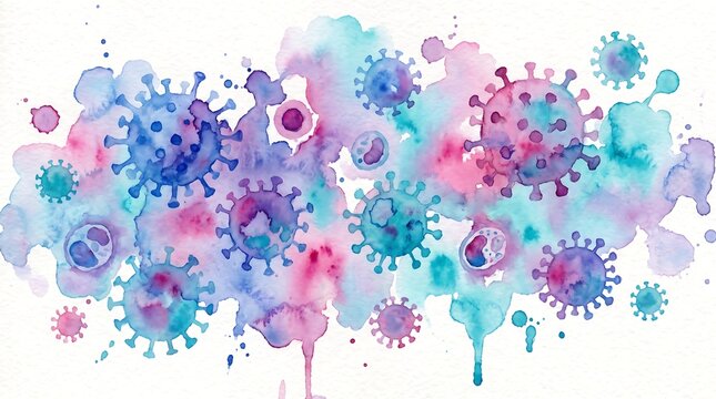 Colorful Watercolor Microscopic Germs Cluster
