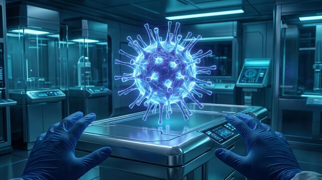 Scientist Analyzing Holographic Pathogen in Laboratory