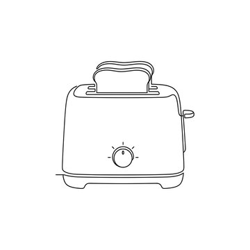 Outline Toaster with Bread Line Art Vector | Kitchen Appliance Drawing