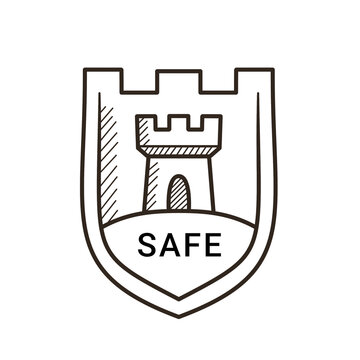 Minimalist Castle Fortress Shield Line Art Icon for Cyber Security, Protection, and Modern Logo Template