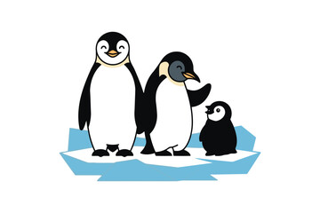 Obraz premium Happy penguin family standing together on a piece of floating ice