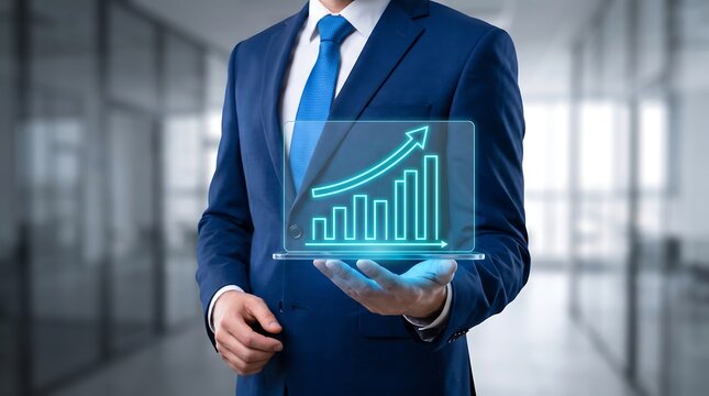 Businessman presenting virtual financial growth graph in office