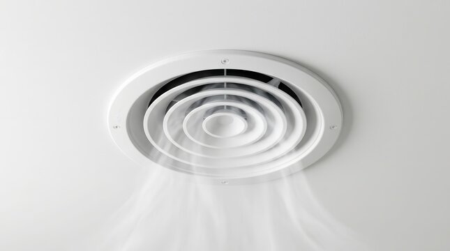 Air conditioning vent installed on a white ceiling providing ventilation.