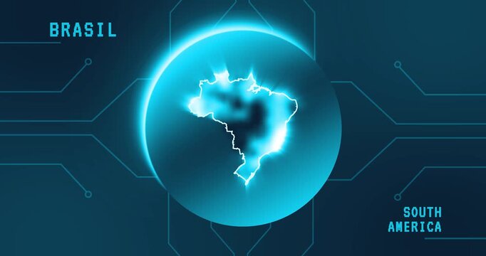 Brazil Map - South America technology concept Minimalist Glitch Effect