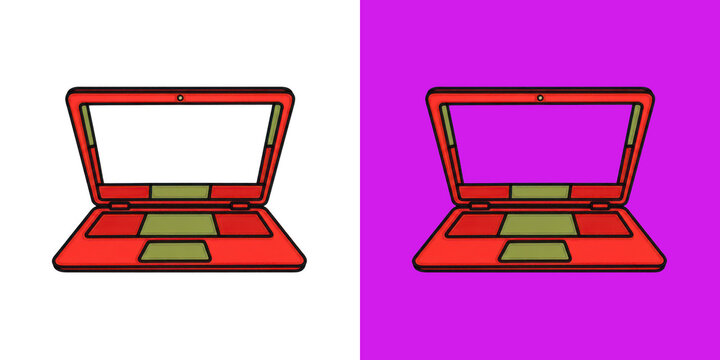 Modern red laptop computer graphics shown in two visual styles
