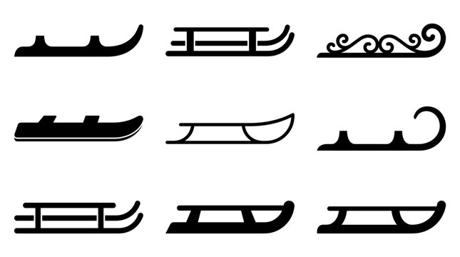 Black sled and sleigh silhouette icon collection.