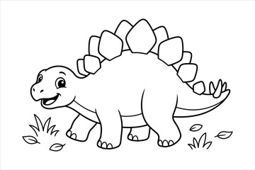 Cute cartoon stegosaurus dinosaur line art illustration for children coloring book page on a white background © MSTRESHMA