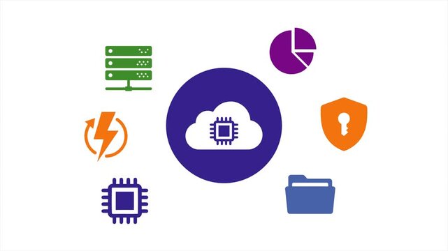 Cloud data storage vector with pie chart shield folder icons
