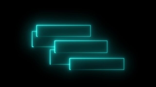 Glowing green neon multi layer rectangular frames animation with laser line borders loop on dark black background for digital lower thirds and video overlay. 4k motion video.