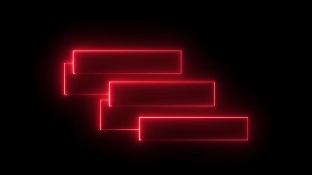 Glowing red neon multi layer rectangular frames animation with laser line borders loop on dark black background for digital lower thirds and video overlay. 4k motion video.