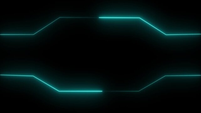 Glowing cyan neon futuristic tech frame animation with laser circuit lines border loop on dark black background for digital HUD display and video overlay. Animation of 4k video.