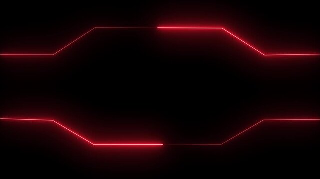 Glowing red neon futuristic tech frame animation with laser circuit lines border loop on dark black background for digital HUD display and video overlay. Animation of 4k video.