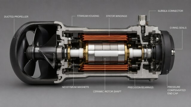 Sectional Mechanical Cutaway of Subsea ROV Brushless Thruster Housing