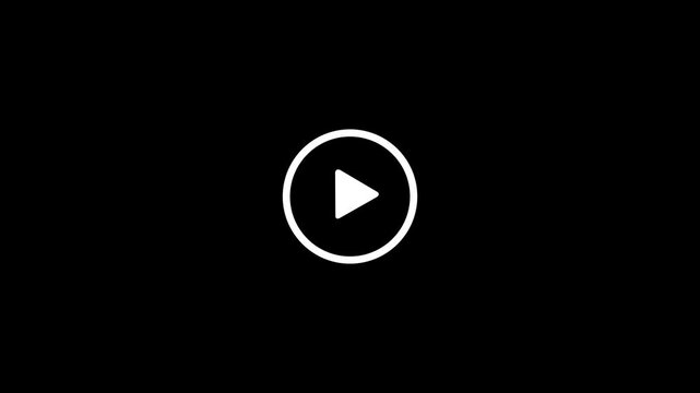 White play button line icon animation minimalist video player symbol loop on black background for media interface overlay. 4k motion video.
