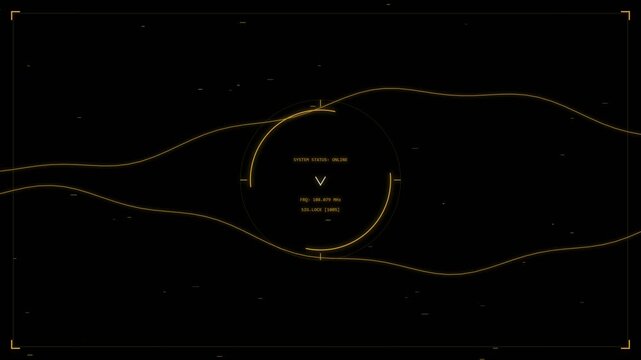 Abstract digital hud interface with glowing yellow lines and circular data visualization on a dark background 4K Motion Video