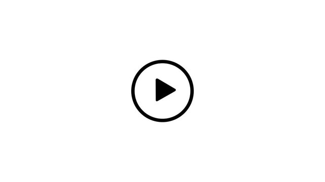 White play button line icon animation minimalist video player symbol loop on black background for media interface overlay. 4k motion video.