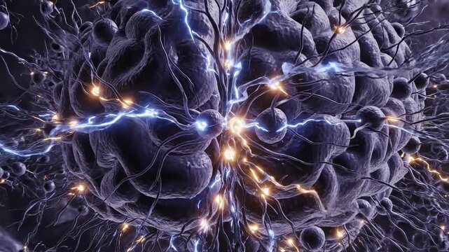 Brain neurons firing electrical impulses showcasing neurological activity in a dark setting video neuroscience