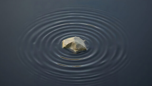 Small stone sending ripples across dark pond, repercussion and consequence concept