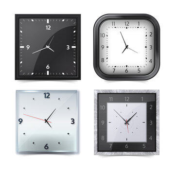 Collection of modern digital clocks on transparent background