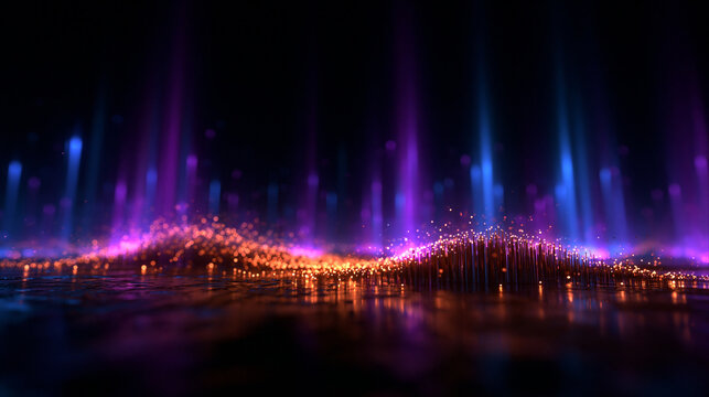 Abstract Glowing Digital Sound Wave and Cyber Data Particles