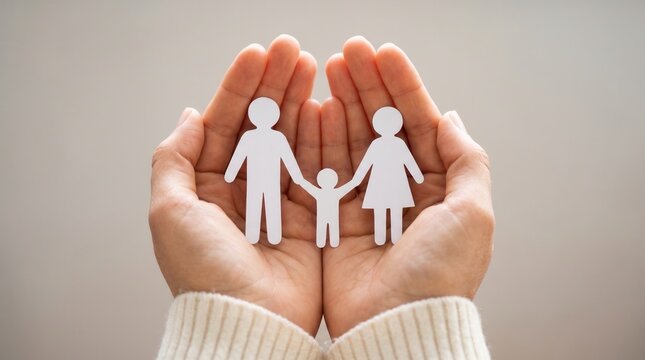 Hands holding paper family cutout representing protection, insurance and family planning.
