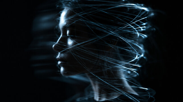 Abstract Mental Health Concept with Woman and Swirling Lights