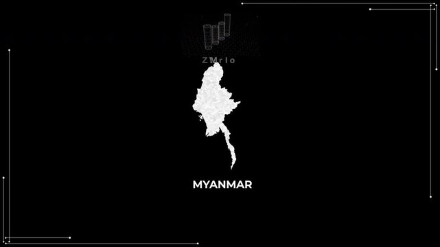 Myanmar(Burma) technology map with animated charts, graphs, statistics, and analytics showcasing economy, infrastructure, innovation, population, trade, energy, and national development