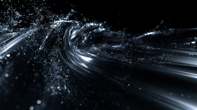 Abstract Liquid Wave with Splashing Water on Black Background