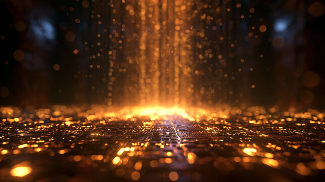 Futuristic Glowing Circuit Board with Golden Light Beam