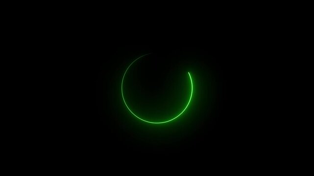 Glowing Neon Green Circle Loading Ring Preloader Interface HUD Loop Animation Isolated on Black Background.