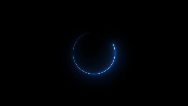 Glowing Neon Blue Circle Loading Ring Preloader Interface HUD Loop Animation Isolated on Black Background.