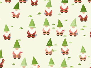 Fototapeta premium Woodland Gnome Characters Pattern Vector Background