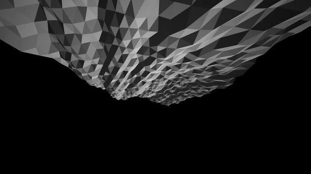 Abstract geometric 3d digital landscape with low poly mountain surface in black and white 4K Motion Video