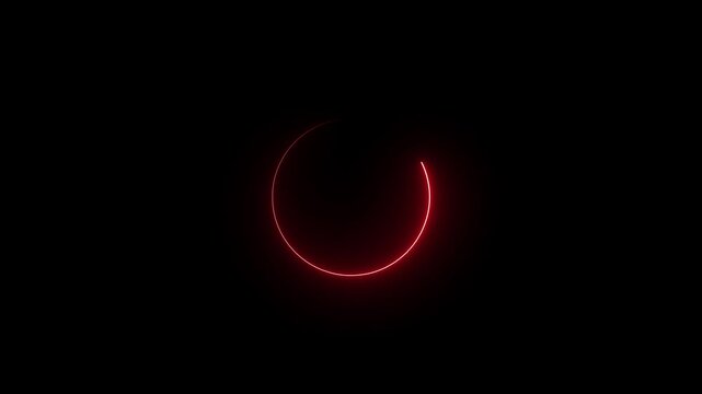 Glowing Neon Red Circle Loading Ring Preloader Interface HUD Loop Animation Isolated on Black Background.
