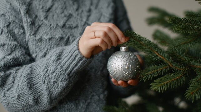 someone is decorating Christmas tree