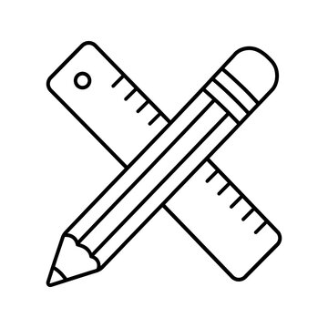 Crossed pencil and ruler linear icon for drafting design and geometry.