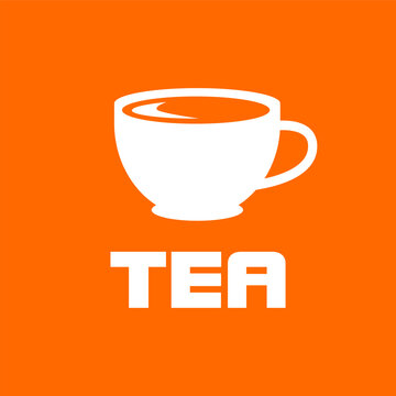 White teacup vector icon on orange background