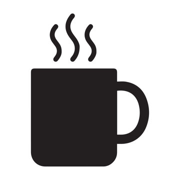 Hot Coffee Mug with Steam Black Silhouette Vector Illustration for Cafe Logo and Morning Drink Icon.