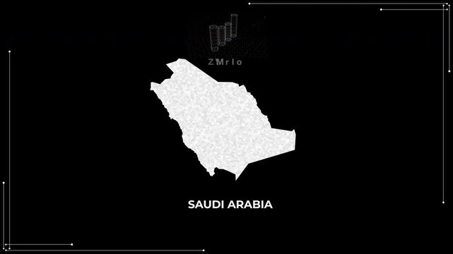 Saudi Arabia technology map with animated charts, graphs, statistics, and analytics showcasing economy, infrastructure, innovation, population, trade, energy, and national development