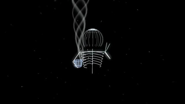 Abstract skeleton figure drinking hot coffee with rising steam on black background 4K Motion Video