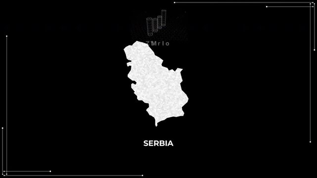 Serbia technology map with animated charts, graphs, statistics, and analytics showcasing economy, infrastructure, innovation, population, trade, energy, and national development