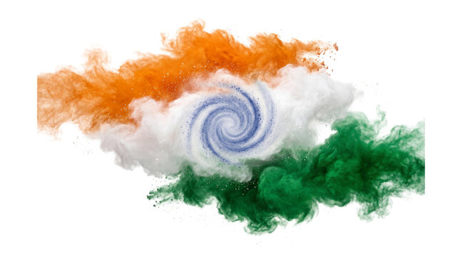 Abstract indian flag colors made of swirling smoke isolated on transparent background