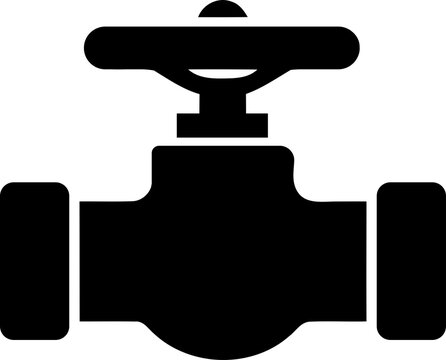 Black silhouette icon of a industrial water pipe valve isolated on transparent background