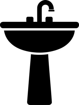 Black sink and faucet icon for bathroom design isolated on transparent background