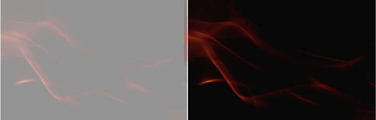 Naklejka premium Red fire smoke swirl motion effect set isolated on black and grey. Abstract red energy wave light trails. Abstract red fire smoke wave overlay