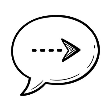 Speech Bubble Icon with Dashed Arrow and Outlined Border