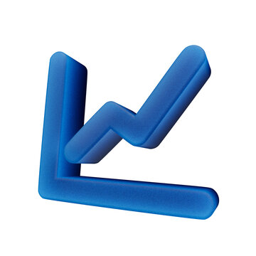 Blue 3D line graph icon, modern financial growth chart symbol isolated on white background. Matte texture business analytic element for digital marketing, app UI design