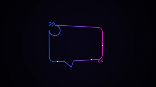 Neon glowing speech bubble frame with quote marks on dark background 4K Motion Video