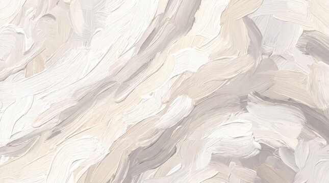 Swirling abstract oil paint texture with creamy white and grey tones on canvas surface