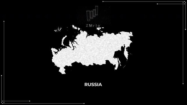 Russia technology map with animated charts, graphs, statistics, and analytics showcasing economy, infrastructure, innovation, population, trade, energy, and national development